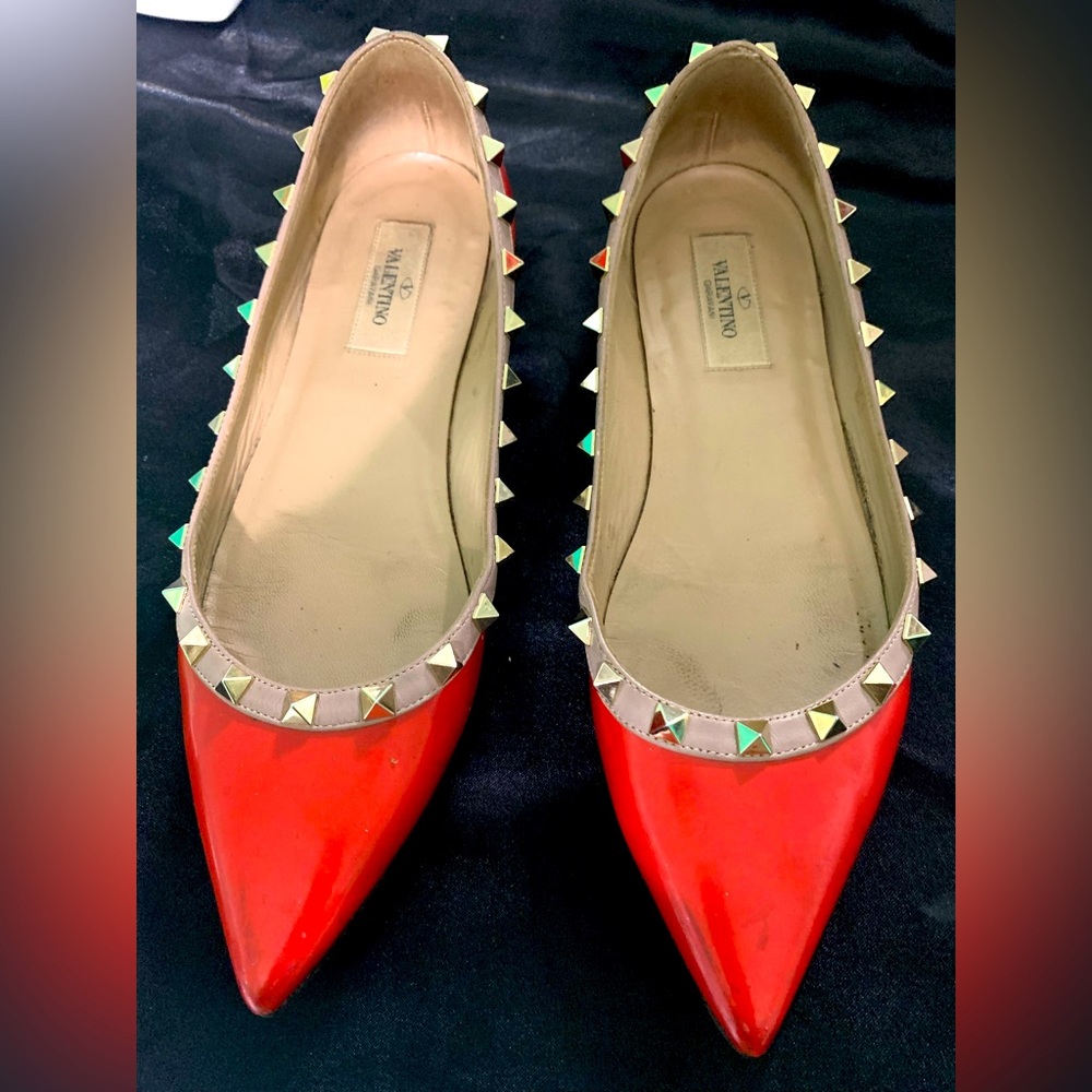 Red Orange Valentino rockstud ballet flats